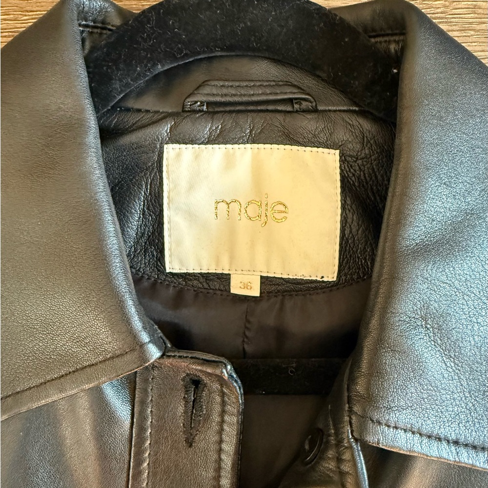 Maje Black Cropped Leather Jacket - Picture 2 of 3